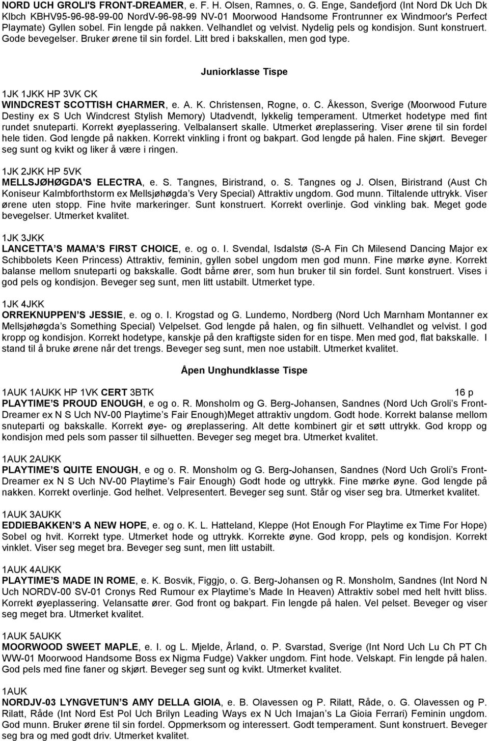 Juniorklasse Tispe 1JK 1JKK HP 3VK CK WINDCREST SCOTTISH CHARMER, e. A. K. Christensen, Rogne, o. C. Åkesson, Sverige (Moorwood Future Destiny ex S Uch Windcrest Stylish Memory) Utadvendt, lykkelig temperament.