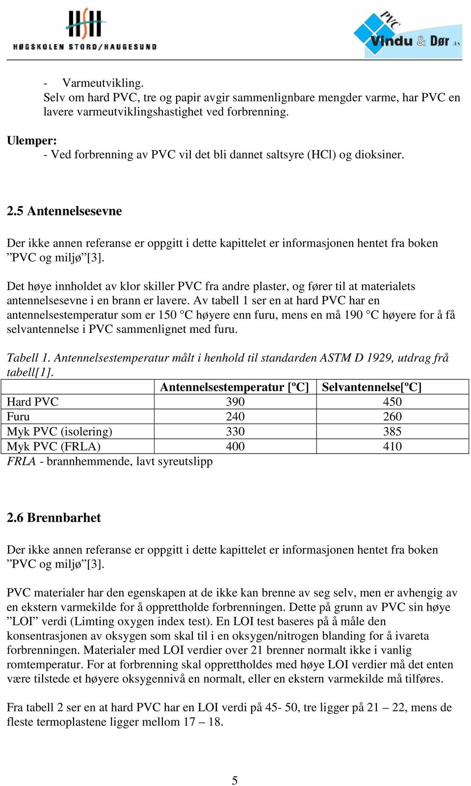 5 Antennelsesevne Der ikke annen referanse er oppgitt i dette kapittelet er informasjonen hentet fra boken PVC og miljø [3].