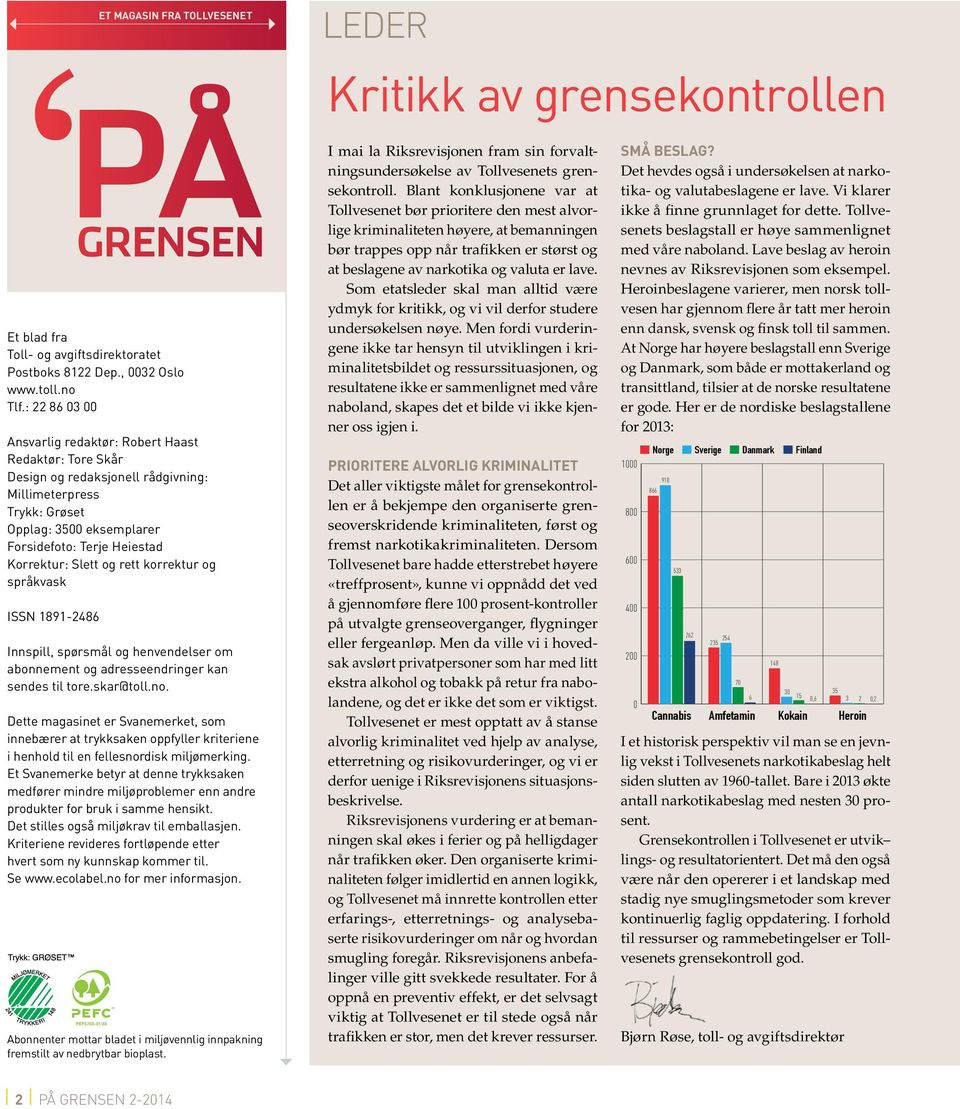 Slett og rett korrektur og språkvask ISSN 1891-2486 Innspill, spørsmål og henvendelser om abonnement og adresseendringer kan sendes til tore.skar@toll.no.