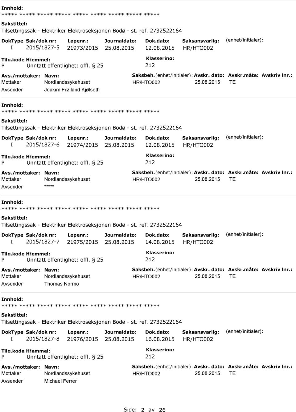 2015 nntatt offentlighet: offl. 25 TE Tilsettingssak - Elektriker Elektroseksjonen Bodø - st. ref. 2732522164 2015/1827-7 21975/2015 14.08.