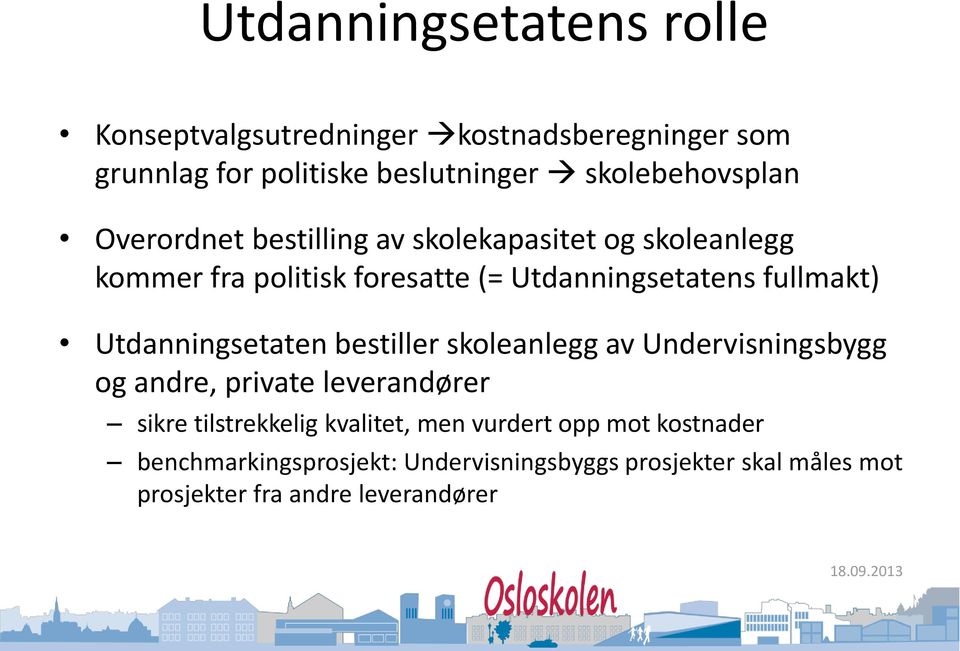 Utdanningsetatens fullmakt) Utdanningsetaten bestiller skoleanlegg av Undervisningsbygg og andre, private leverandører sikre