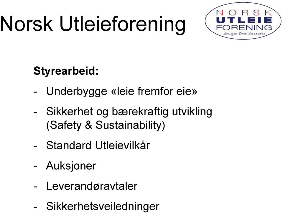 Sustainability) - Standard Utleievilkår -