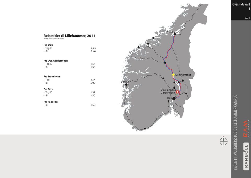 OSL Gardermoen - Tog IC 1:57 - Bil 1:50 Fra Trondheim - Tog