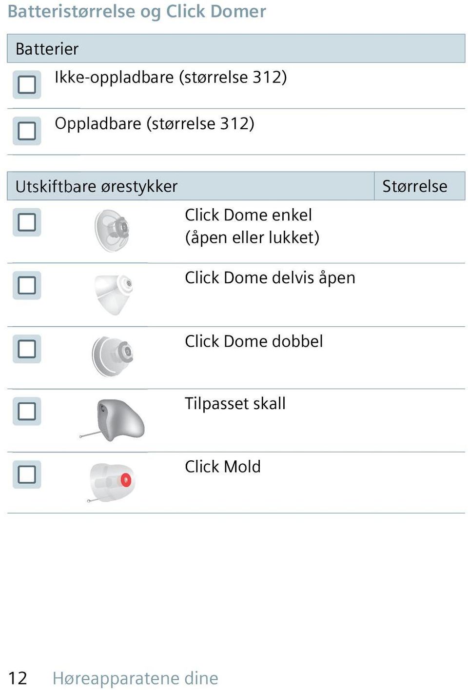 Click Dome enkel (åpen eller lukket) Størrelse Click Dome delvis