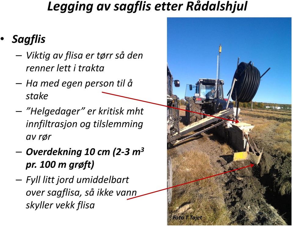 innfiltrasjon og tilslemming av rør Overdekning 10 cm (2-3 m 3 pr.