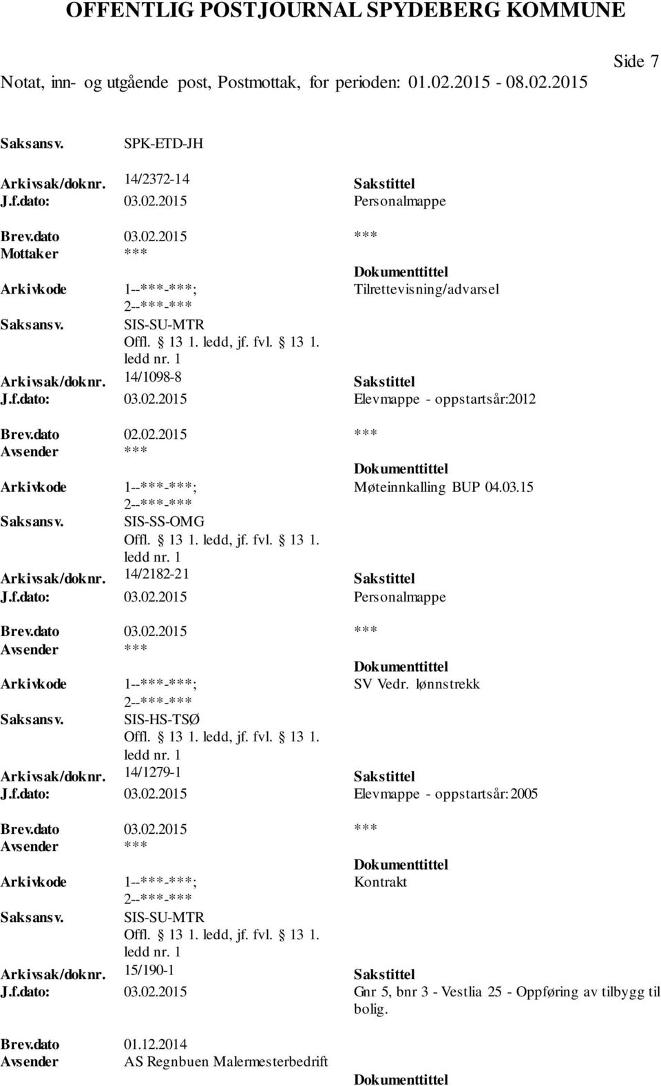 lønnstrekk SIS-HS-TSØ Arkivsak/doknr. 14/1279-1 Sakstittel J.f.dato: 03.02.2015 Elevmappe - oppstartsår: 2005 Kontrakt SIS-SU-MTR Arkivsak/doknr.