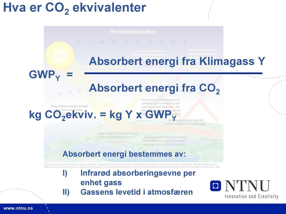 = kg Y x GWP Y Absorbert energi bestemmes av: I) Infrarød