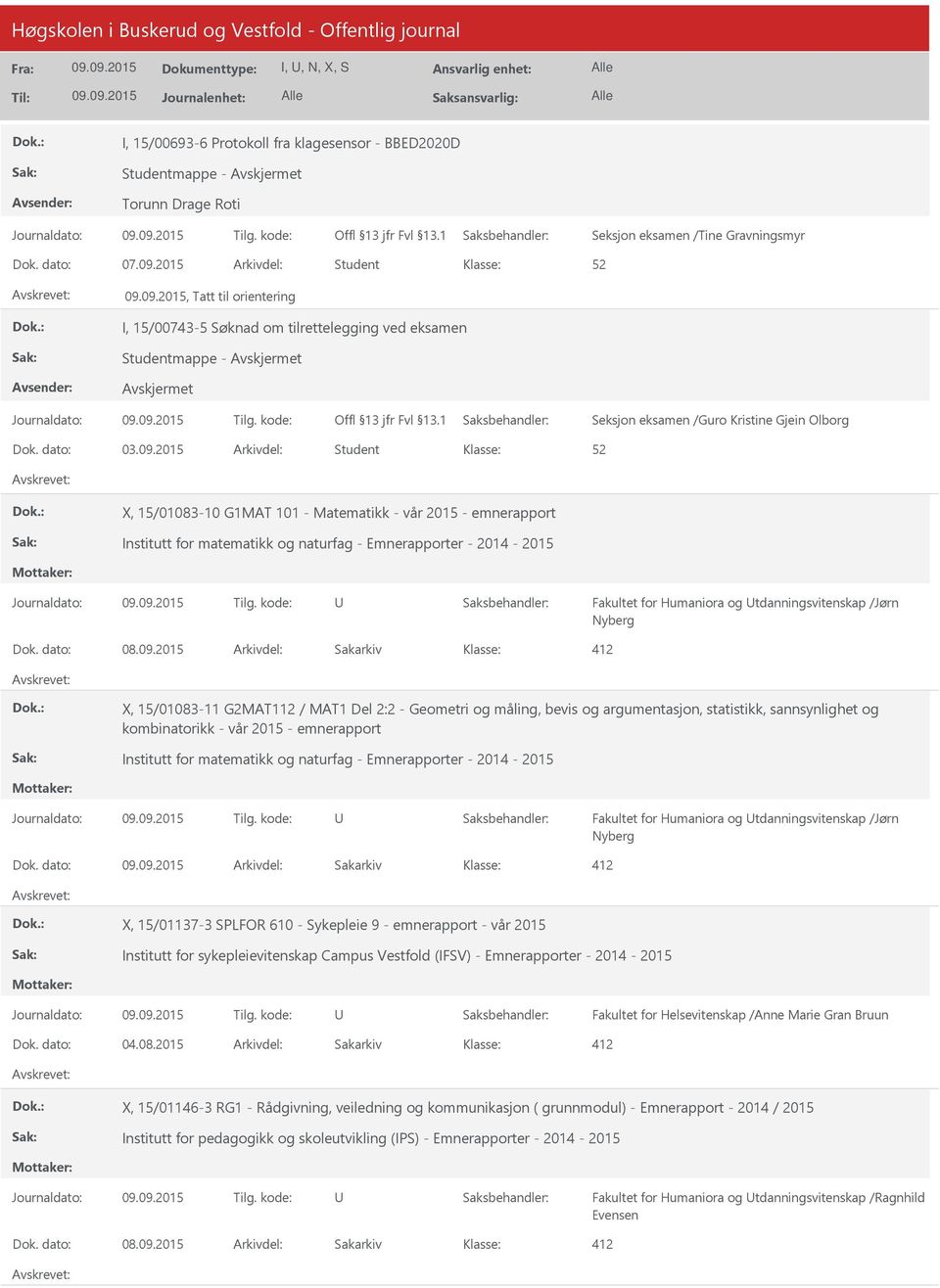 2015 Arkivdel: Student X, 15/01083-10 G1MAT 101 - Matematikk - vår 2015 - emnerapport Institutt for matematikk og naturfag - Emnerapporter - 2014-2015 Fakultet for Humaniora og tdanningsvitenskap