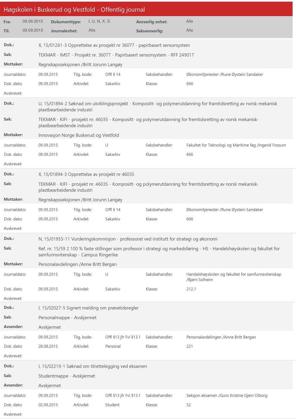 dato: Arkivdel: Sakarkiv 666, 15/01894-2 Søknad om utviklingsprosjekt - Kompositt- og polymerutdanning for framtidsretting av norsk mekanisk plastbearbeidende industri TEKMAR - KIFI - prosjekt nr.