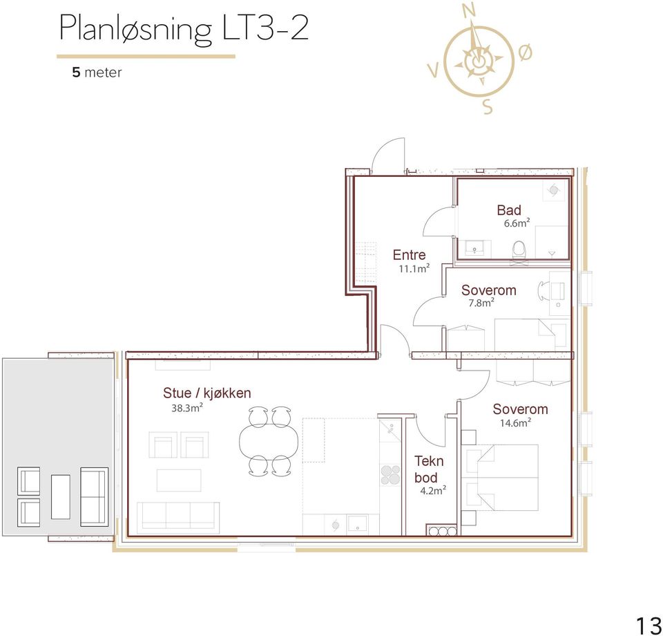 5m² 11.1m² Tekn bod 4.3m² 7.