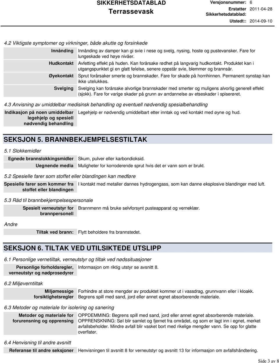 Produktet kan i utgangspunktet gi en glatt følelse, senere oppstår svie, blemmer og brannsår. Sprut forårsaker smerte og brannskader. Fare for skade på hornhinnen.