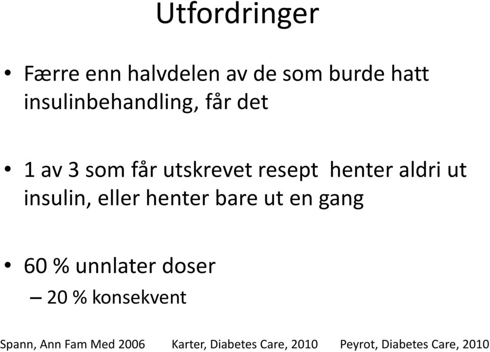 aldri ut insulin, eller henter bare ut en gang 60 % unnlater doser 20