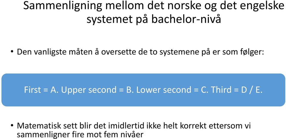 A. Upper second = B. Lower second = C. Third = D / E.