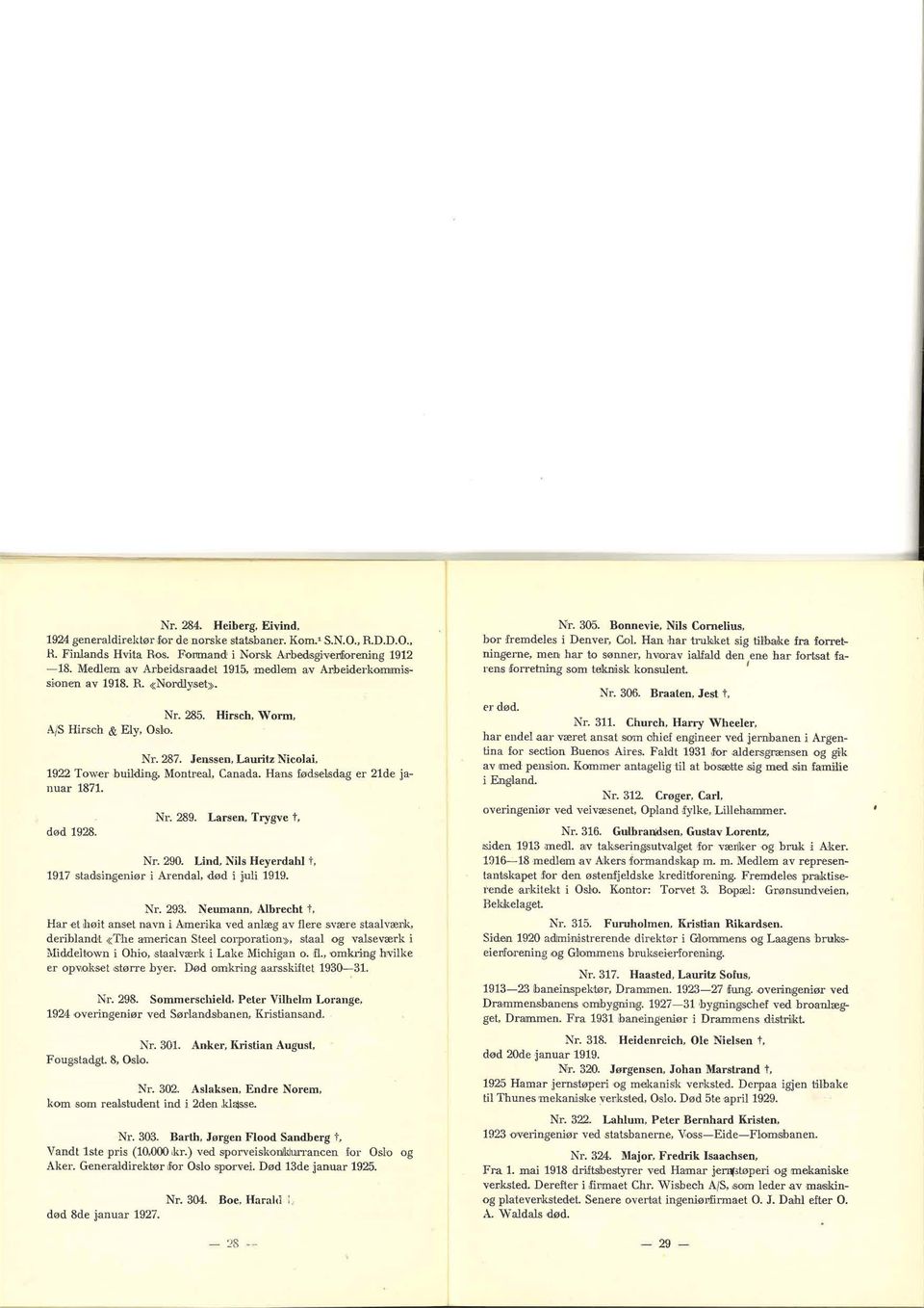 Jenssen, Lauritz Nicolai, 1922 Tower buil:ding, Montæal, Canada. Hans fødselsdag er 21de januar 1871. død 1928. Nr. 289. Larsen, Trygve t, Nr. 290.