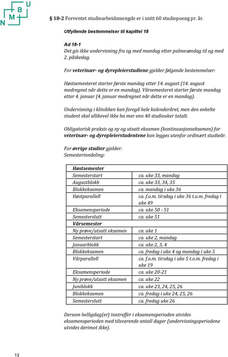 Vårsemesteret starter første mandag etter 4. januar (4. januar medregnet når dette er en mandag).