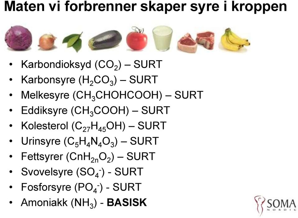 Kolesterol (C 27 H 45 OH) SURT Urinsyre (C 5 H 4 N 4 O 3 ) SURT Fettsyrer (CnH 2n