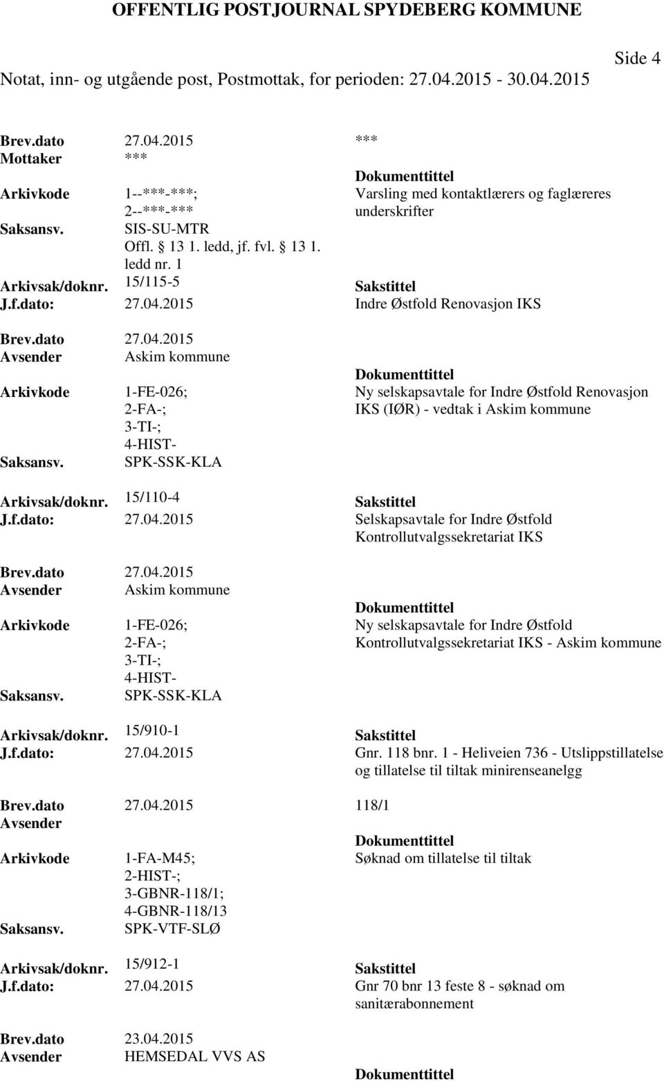 04.2015 Selskapsavtale for Indre Østfold Kontrollutvalgssekretariat IKS Brev.dato 27.04.2015 Avsender Askim kommune 1-FE-026; 4-HIST- SPK-SSK-KLA Ny selskapsavtale for Indre Østfold Kontrollutvalgssekretariat IKS - Askim kommune Arkivsak/doknr.