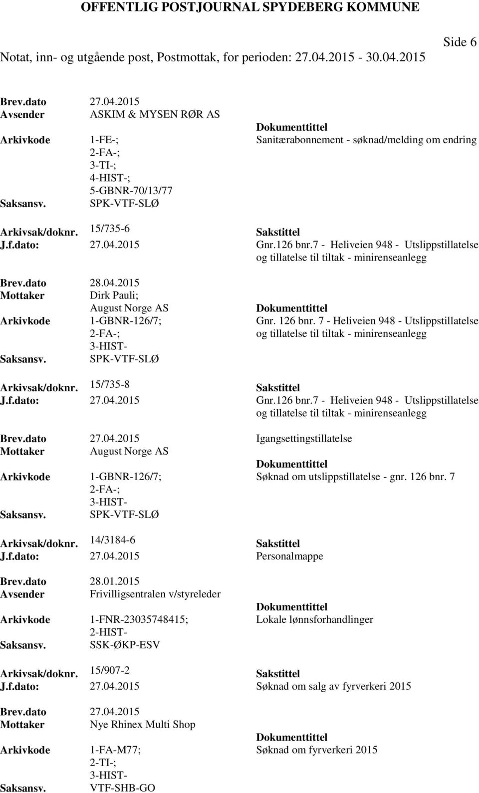 7 - Heliveien 948 - Utslippstillatelse og tillatelse til tiltak - minirenseanlegg Arkivsak/doknr. 15/735-8 Sakstittel J.f.dato: 27.04.2015 Gnr.126 bnr.