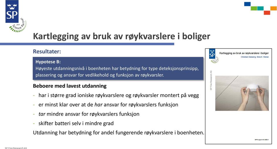 Beboere med lavest utdanning - har i større grad ioniske røykvarslere og røykvarsler montert på vegg - er minst klar over at de har