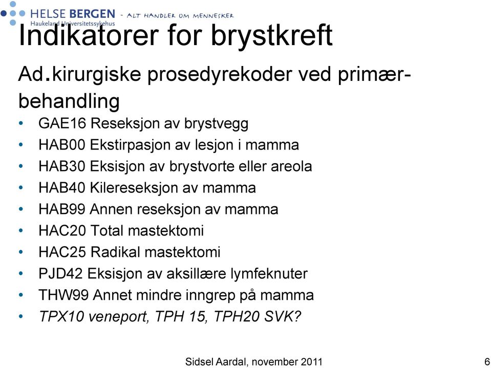 mamma HAB30 Eksisjon av brystvorte eller areola HAB40 Kilereseksjon av mamma HAB99 Annen reseksjon av mamma