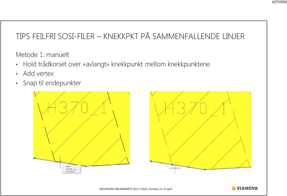 Hold trådkorset over «avlangt» knekkpunkt