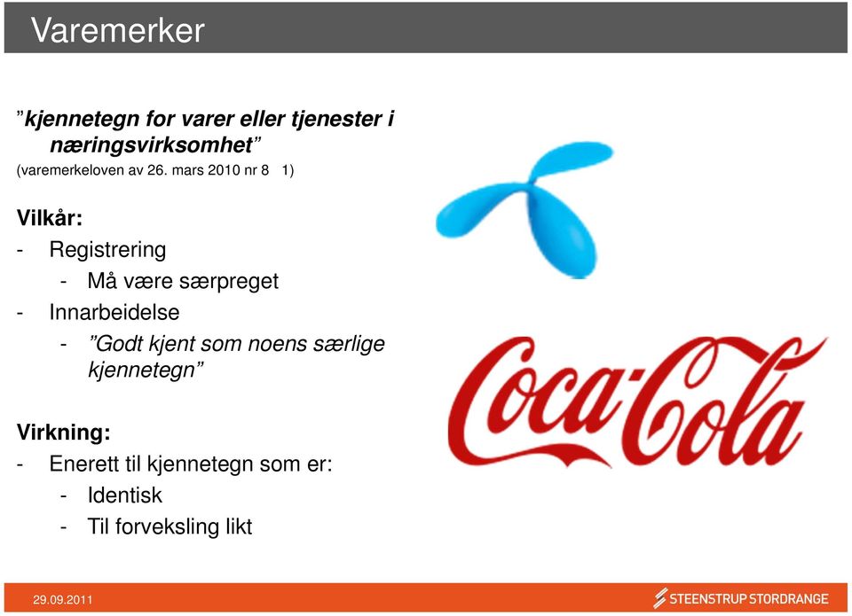 mars 2010 nr 8 1) Vilkår: - Registrering - Må være særpreget -