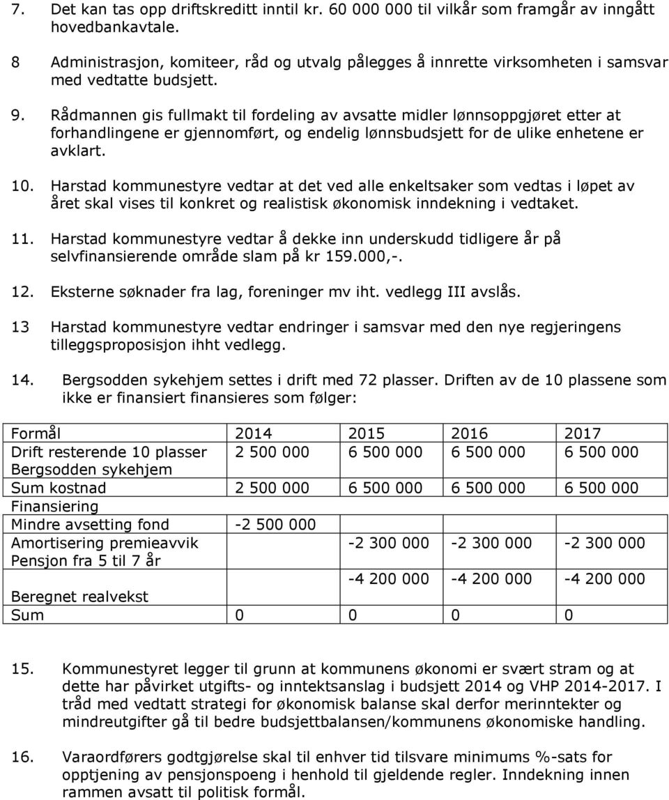 Rådmannen gis fullmakt til fordeling av avsatte midler lønnsoppgjøret etter at forhandlingene er gjennomført, og endelig lønnsbudsjett for de ulike enhetene er avklart. 10.