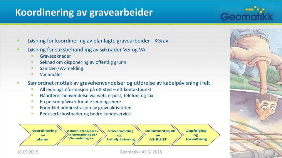 Håndterer henvendelse via web, e-post, telefon, og fax En person påviser for alle ledningseiere Forenklet administrasjon av graveaktiviteten Reduserte kostnader og bedre