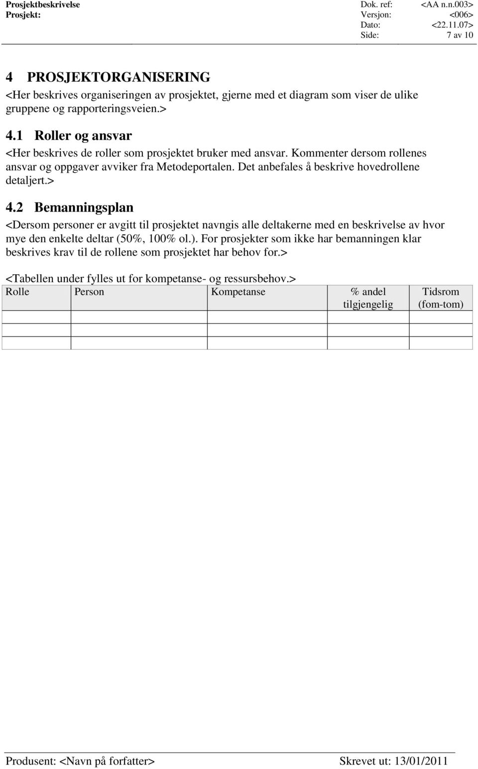 Det anbefales å beskrive hovedrollene detaljert.> 4.