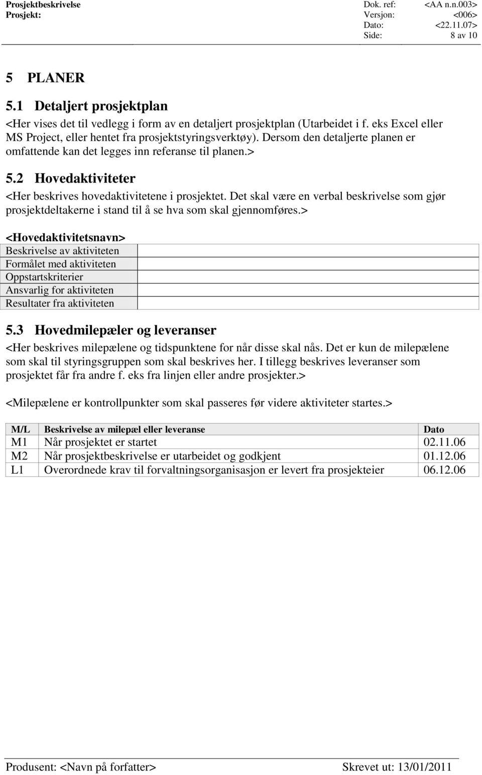 Det skal være en verbal beskrivelse som gjør prosjektdeltakerne i stand til å se hva som skal gjennomføres.