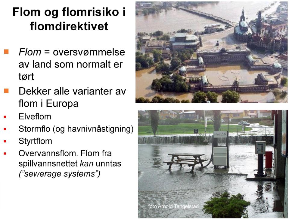 Stormflo (og havnivnåstigning) Styrtflom Overvannsflom.