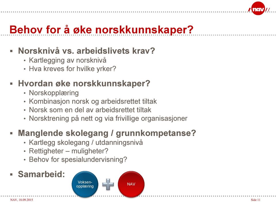 Norskopplæring Kombinasjon norsk og arbeidsrettet tiltak Norsk som en del av arbeidsrettet tiltak Norsktrening på nett og