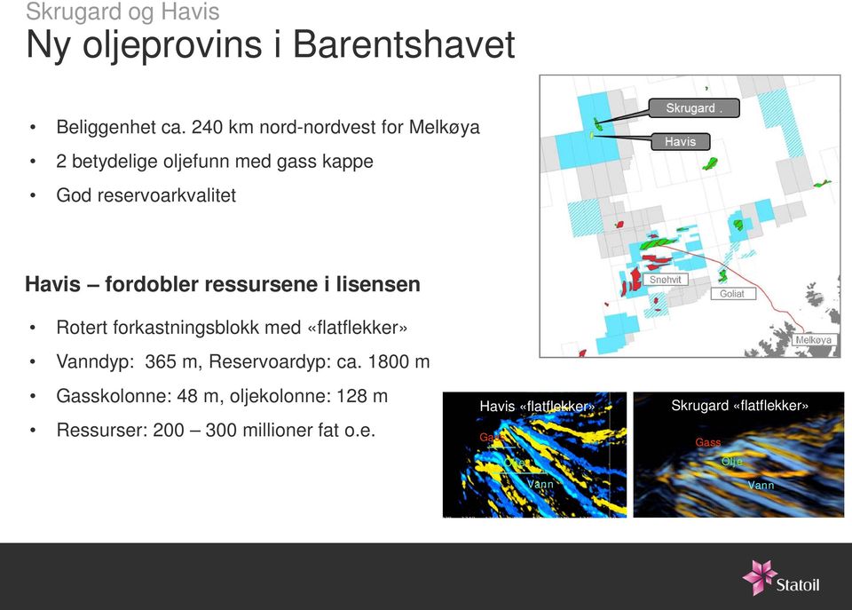 fordobler ressursene i lisensen Rotert forkastningsblokk med «flatflekker» Vanndyp: 365 m, Reservoardyp: