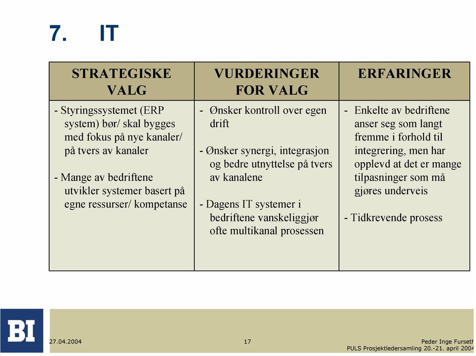 bedre utnyttelse på tvers av kanalene - Dagens IT systemer i bedriftene vanskeliggjør ofte multikanal prosessen ERFARINGER - Enkelte av bedriftene