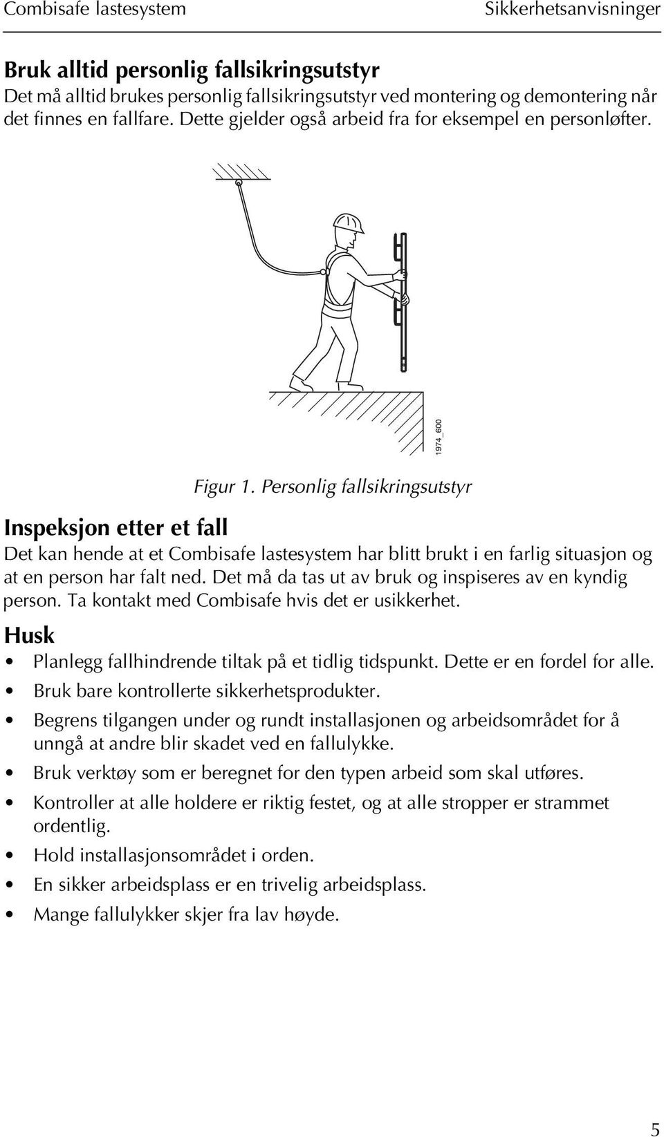 Personlig fallsikringsutstyr Inspeksjon etter et fall Det kan hende at et har blitt brukt i en farlig situasjon og at en person har falt ned.