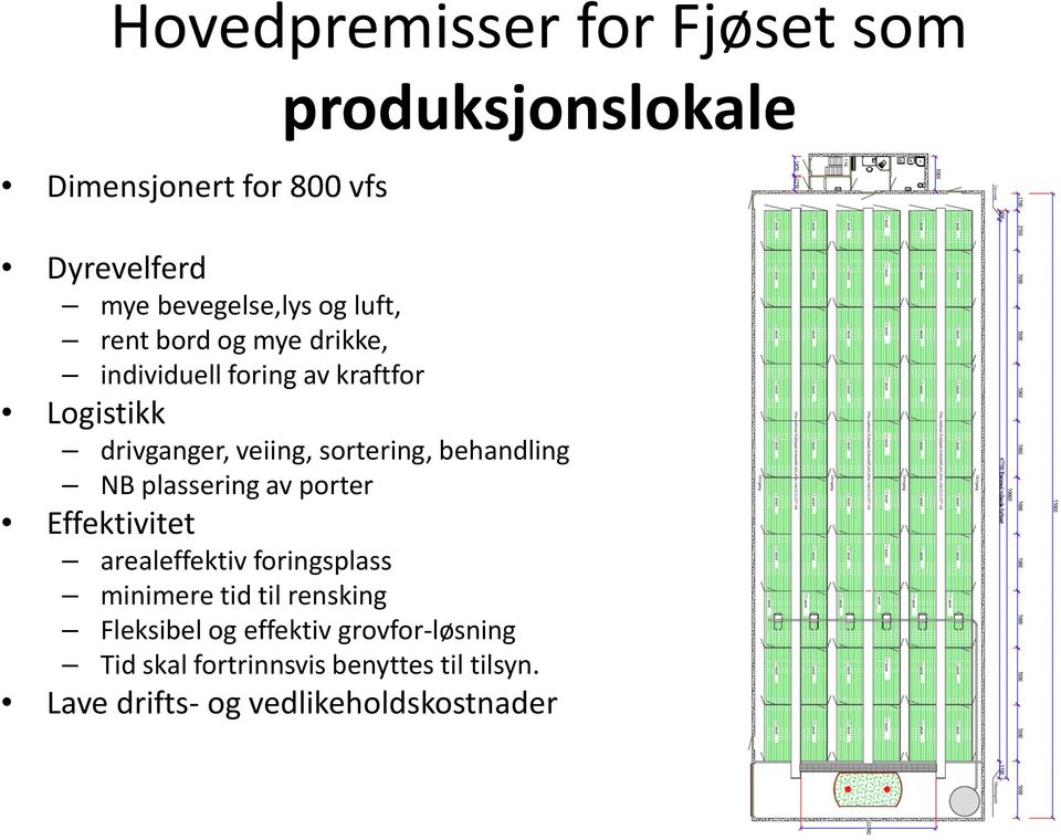 behandling NB plassering av porter Effektivitet arealeffektiv foringsplass minimere tid til rensking