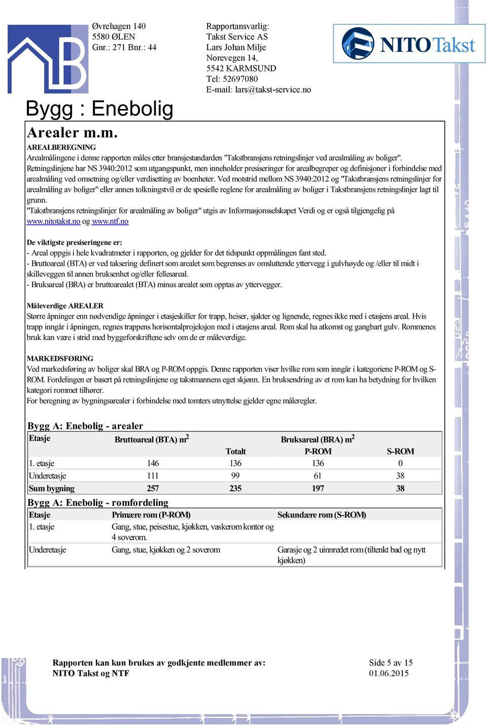 boenheter Ved motstrid mellom NS 3940:2012 og "Takstbransjens retningslinjer for arealmåling av boliger" eller annen tolkningstvil er de spesielle reglene for arealmåling av boliger i Takstbransjens