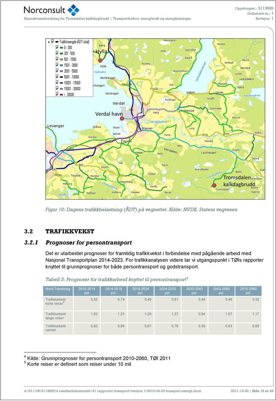 For trafikkanalysen videre tar vi utgangspunkt i TØIs rapporter knyttet til grunnprognoser for både persontransport og godstransport.