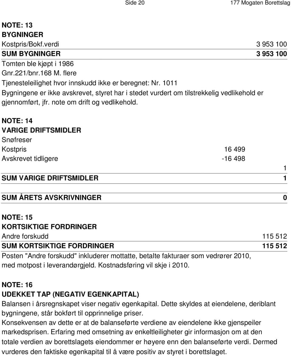 note om drift og vedlikehold.