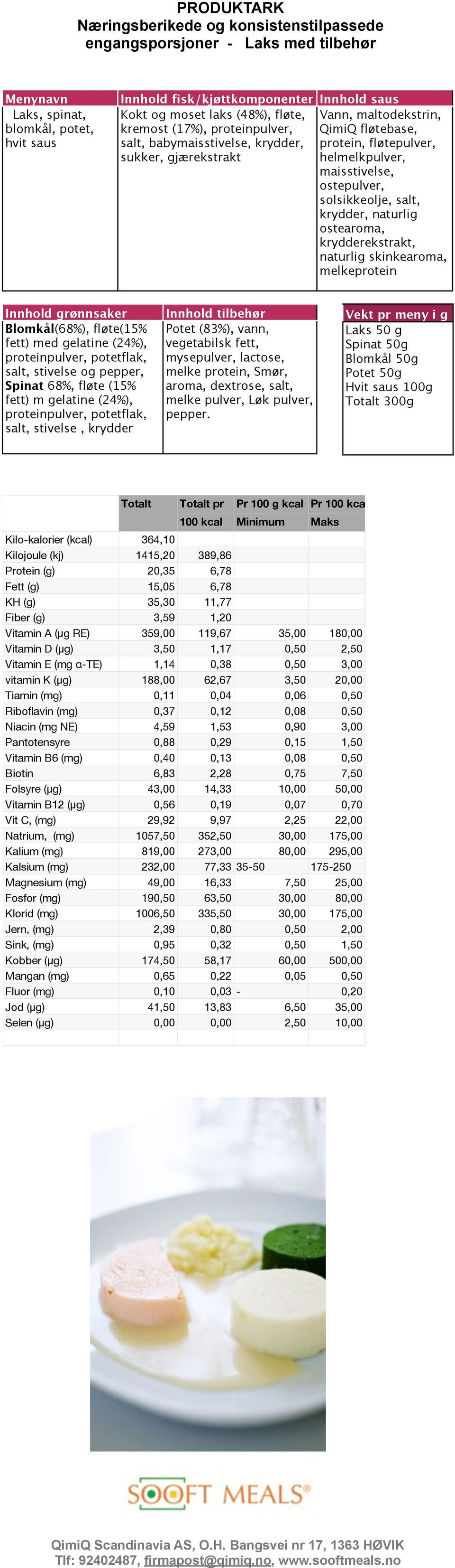 krydderekstrakt, naturlig skinkearoma, melkeprotein Blomkål(68%), fløte(15% fett) med gelatine (24%), salt, stivelse og pepper, Spinat 68%, fløte (15% fett) m gelatine (24%), salt, stivelse, krydder