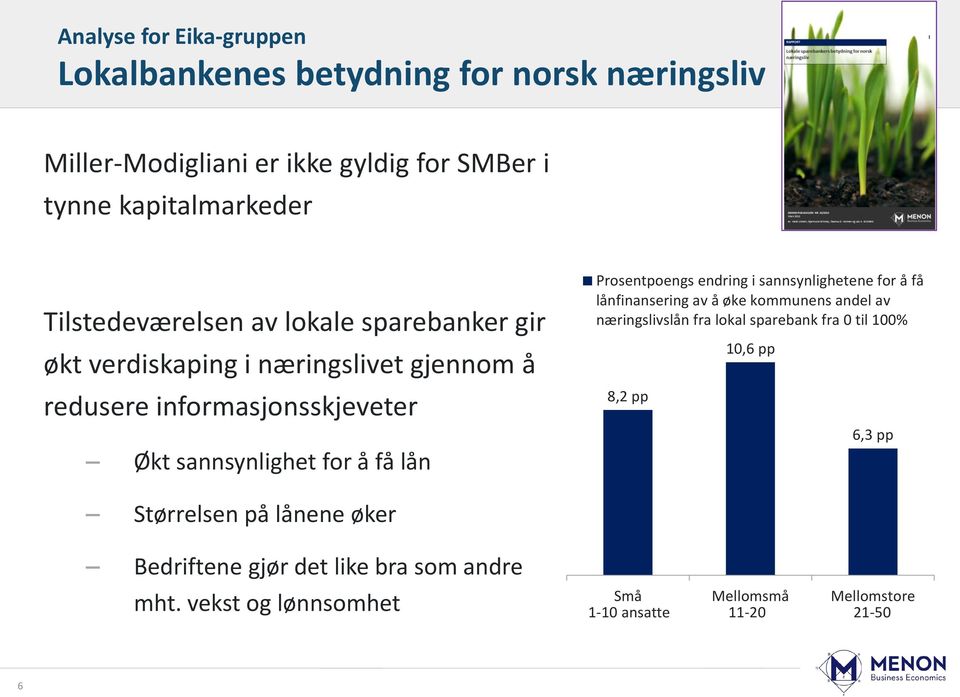 Prosentpoengs endring i sannsynlighetene for å få lånfinansering av å øke kommunens andel av næringslivslån fra lokal sparebank fra 0 til 100% 8,2