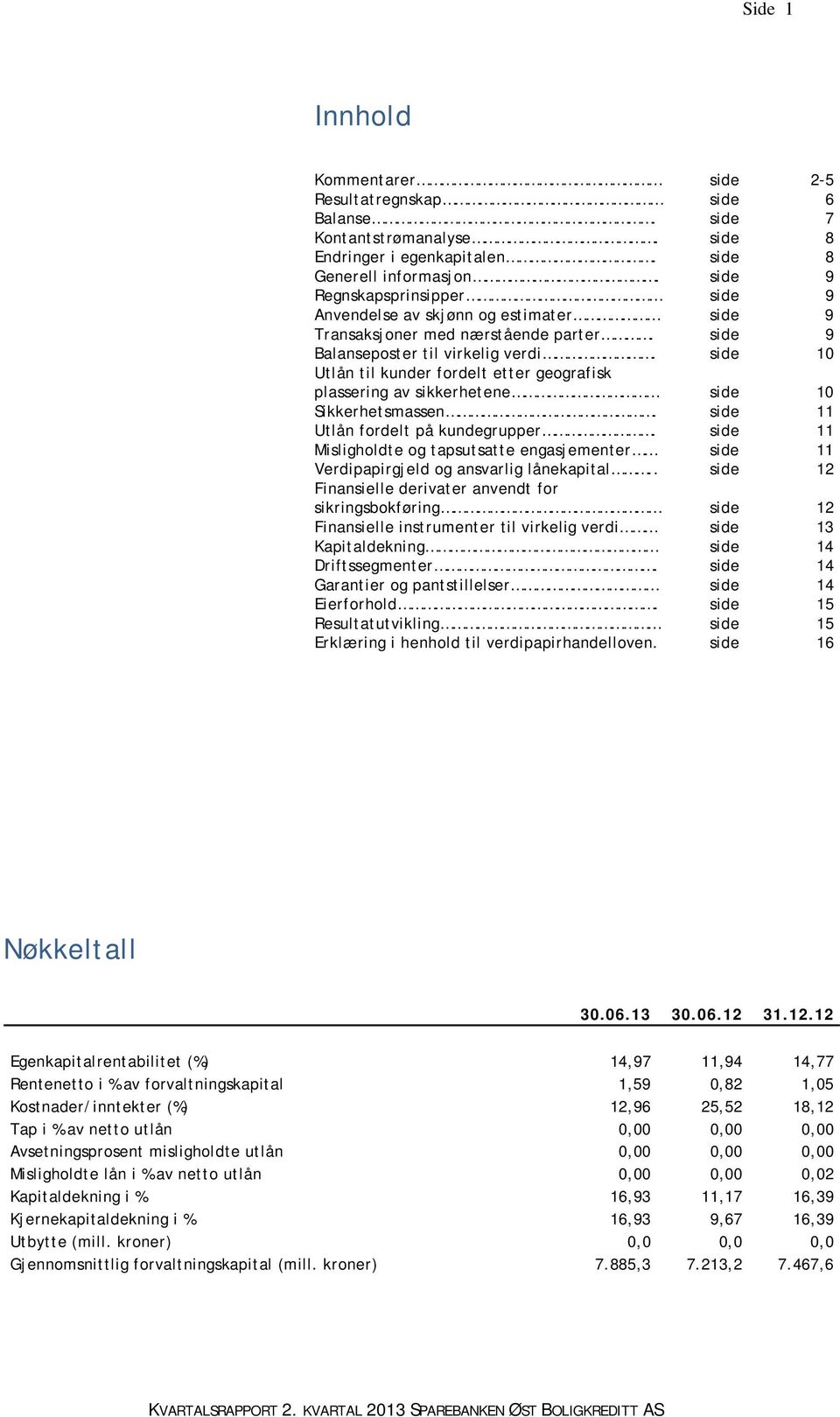 side 10 Utlån til kunder fordelt etter geografisk plassering av sikkerhetene side 10 Sikkerhetsmassen. side 11 Utlån fordelt på kundegrupper.