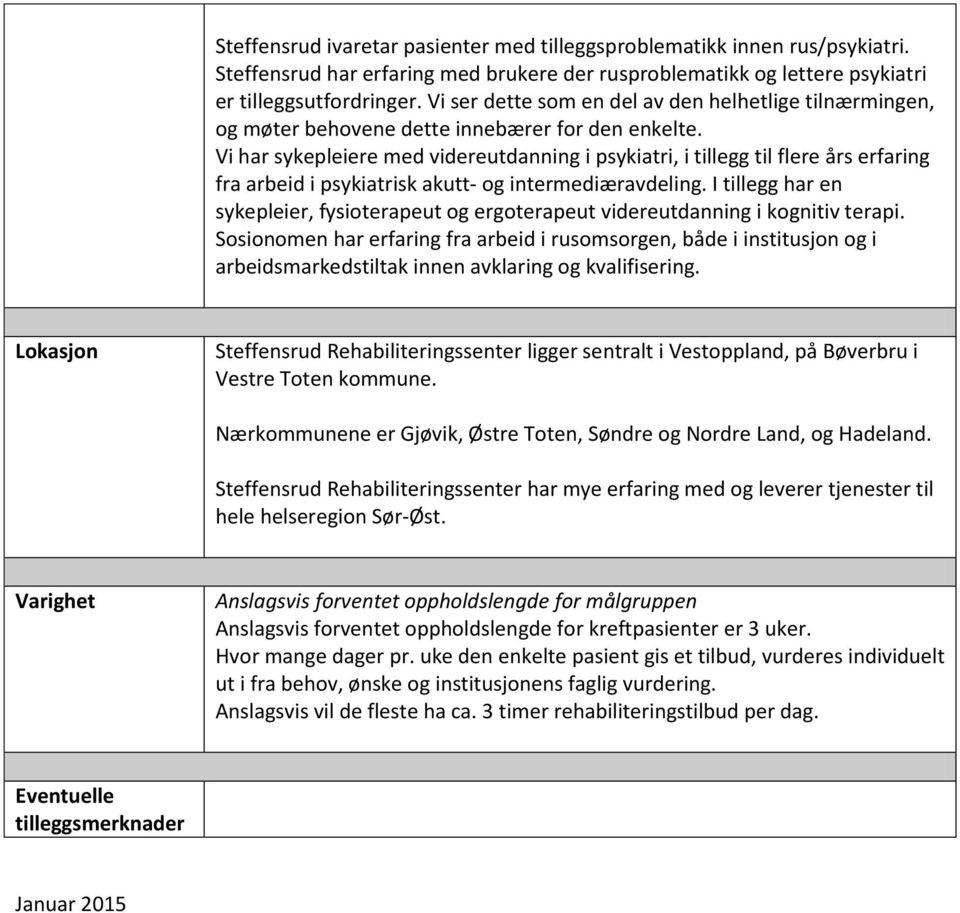 Vi har sykepleiere med videreutdanning i psykiatri, i tillegg til flere års erfaring fra arbeid i psykiatrisk akutt- og intermediæravdeling.