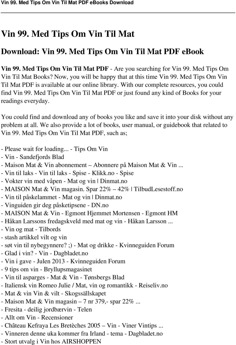 Vin 99. Med Tips Om Vin Til Mat - PDF Gratis nedlasting