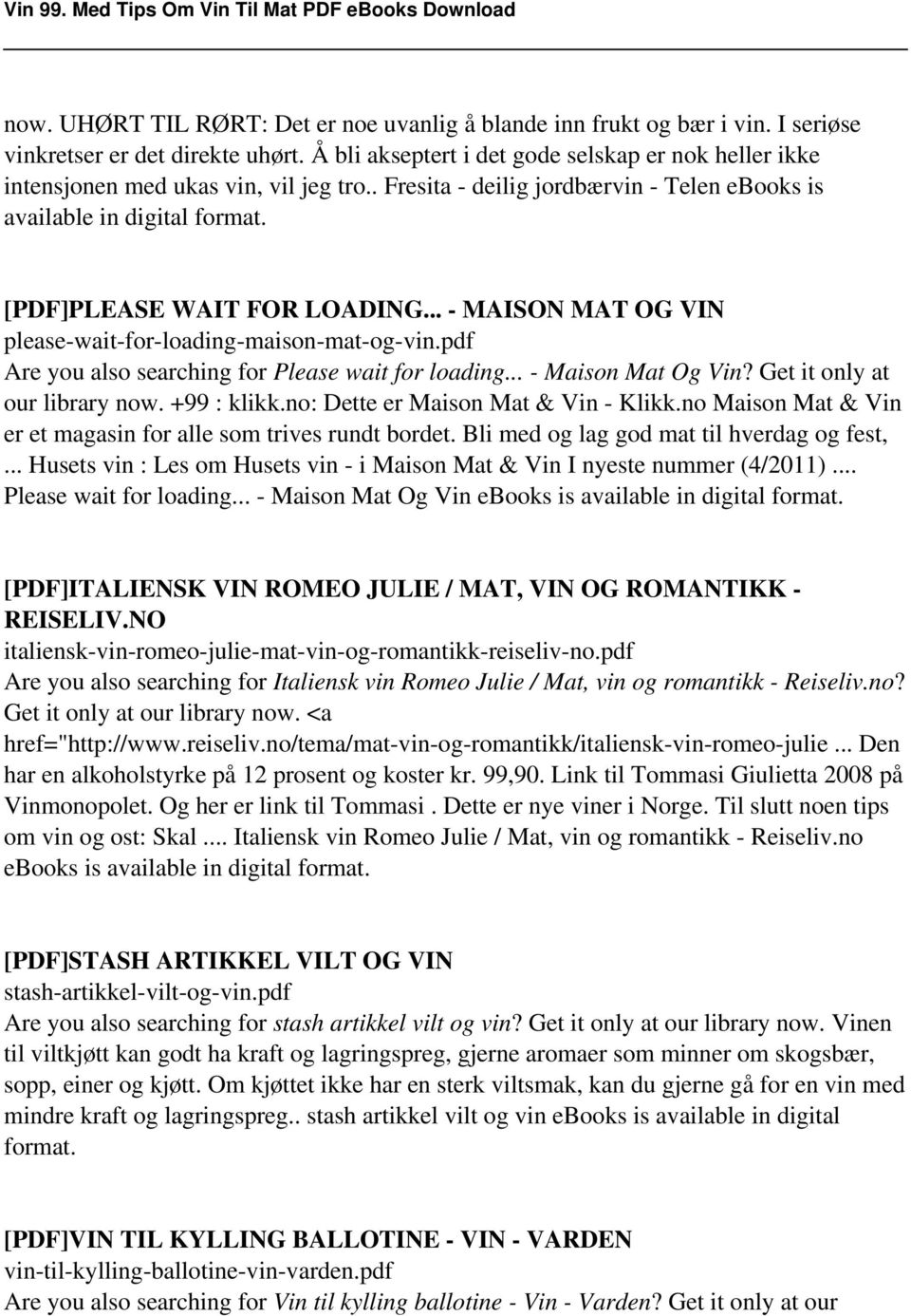 Vin 99. Med Tips Om Vin Til Mat - PDF Gratis nedlasting