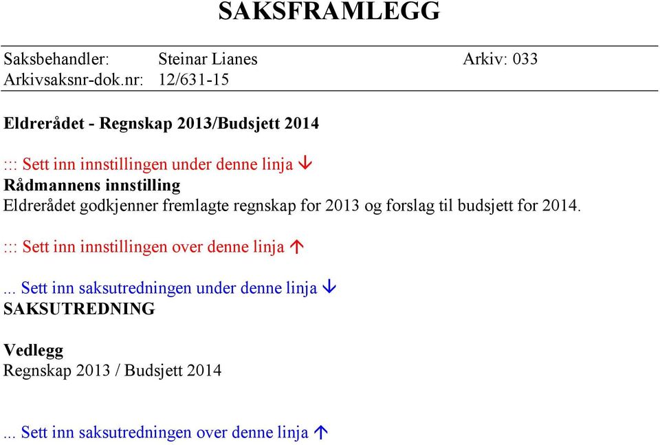 Eldrerådet godkjenner fremlagte regnskap for 2013 og forslag til budsjett for 2014.