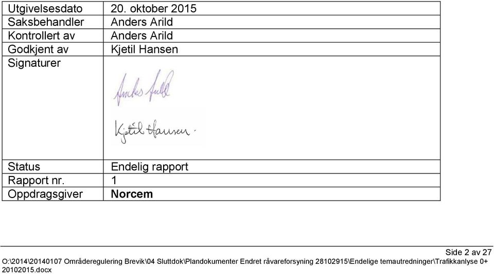 Hansen Signaturer Status Endelig rapport Rapport nr.