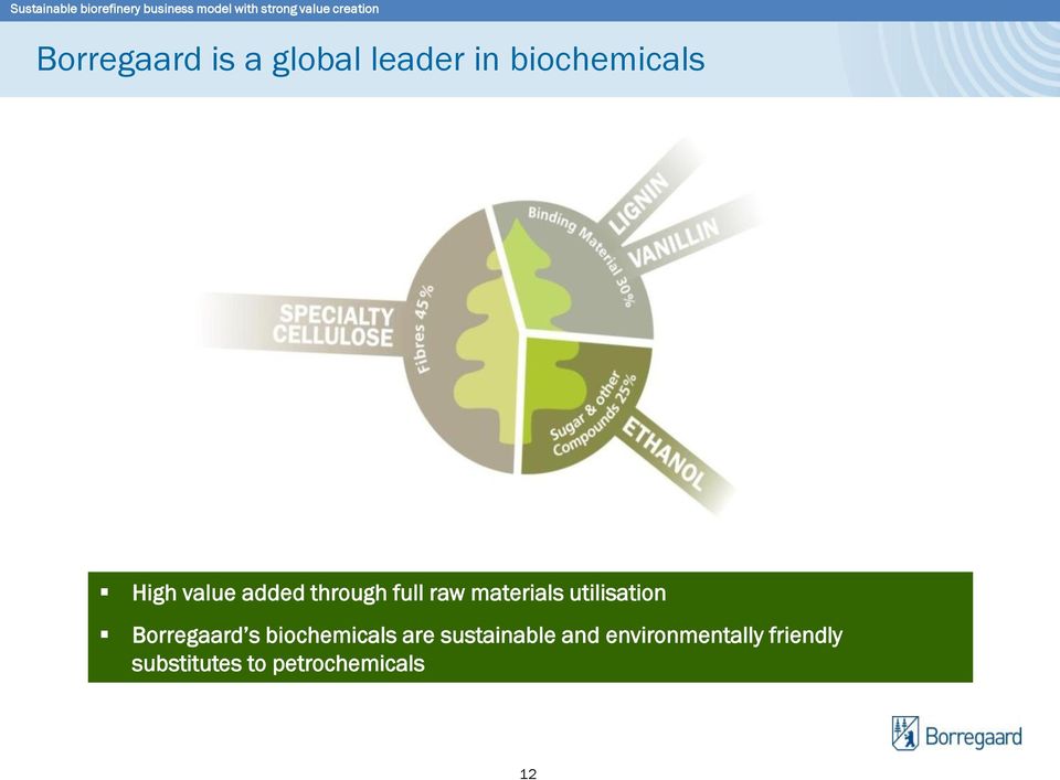 through full raw materials utilisation Borregaard s biochemicals