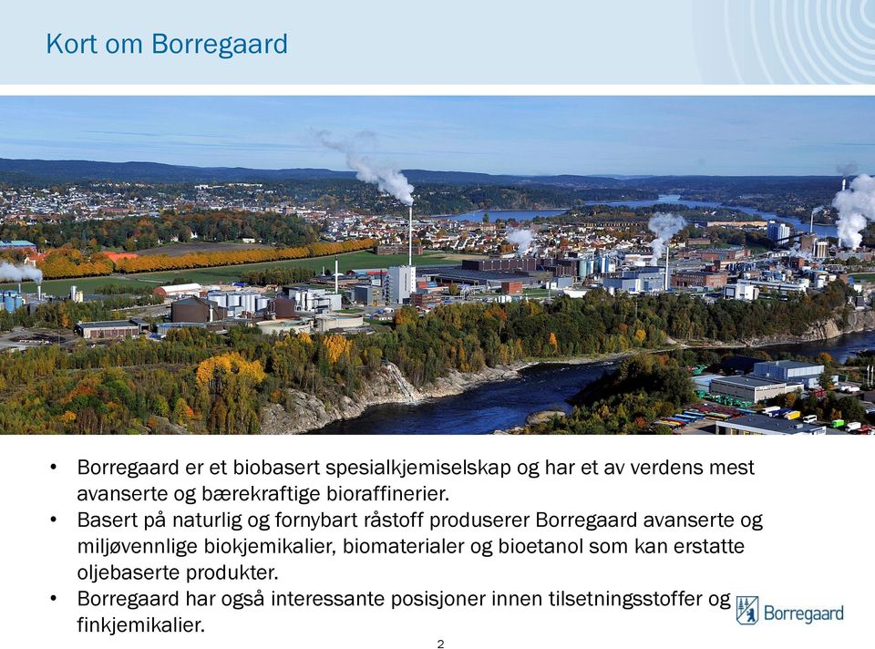 Basert på naturlig og fornybart råstoff produserer Borregaard avanserte og miljøvennlige