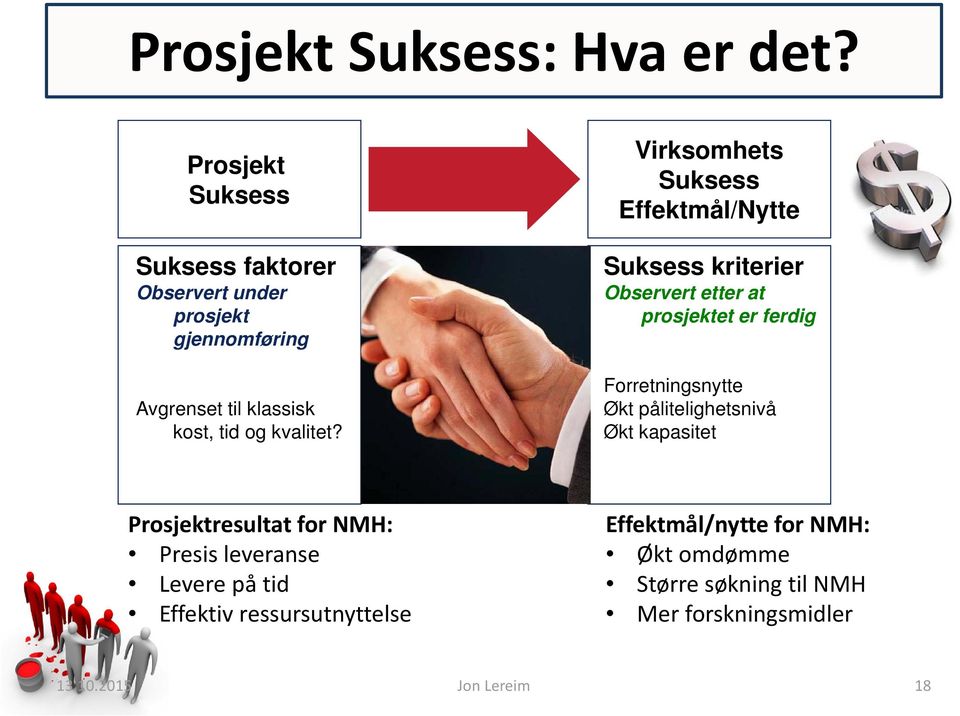 Virksomhets Suksess Effektmål/Nytte Suksess kriterier Observert etter at prosjektet er ferdig Forretningsnytte Økt